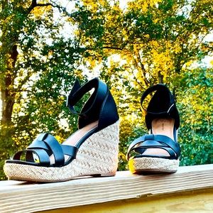 Basket Weave Wedge Espadrille Sandals Size 8